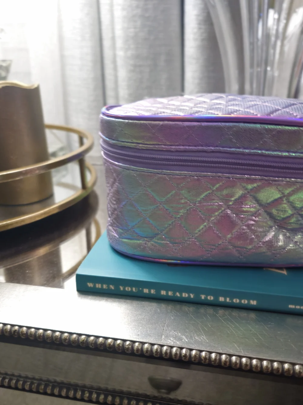Holographic Iridescent Cosmetic Bag Set - Pink / Purple / Green
